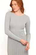 Grey ribbed knit maxi dress with high round neckline