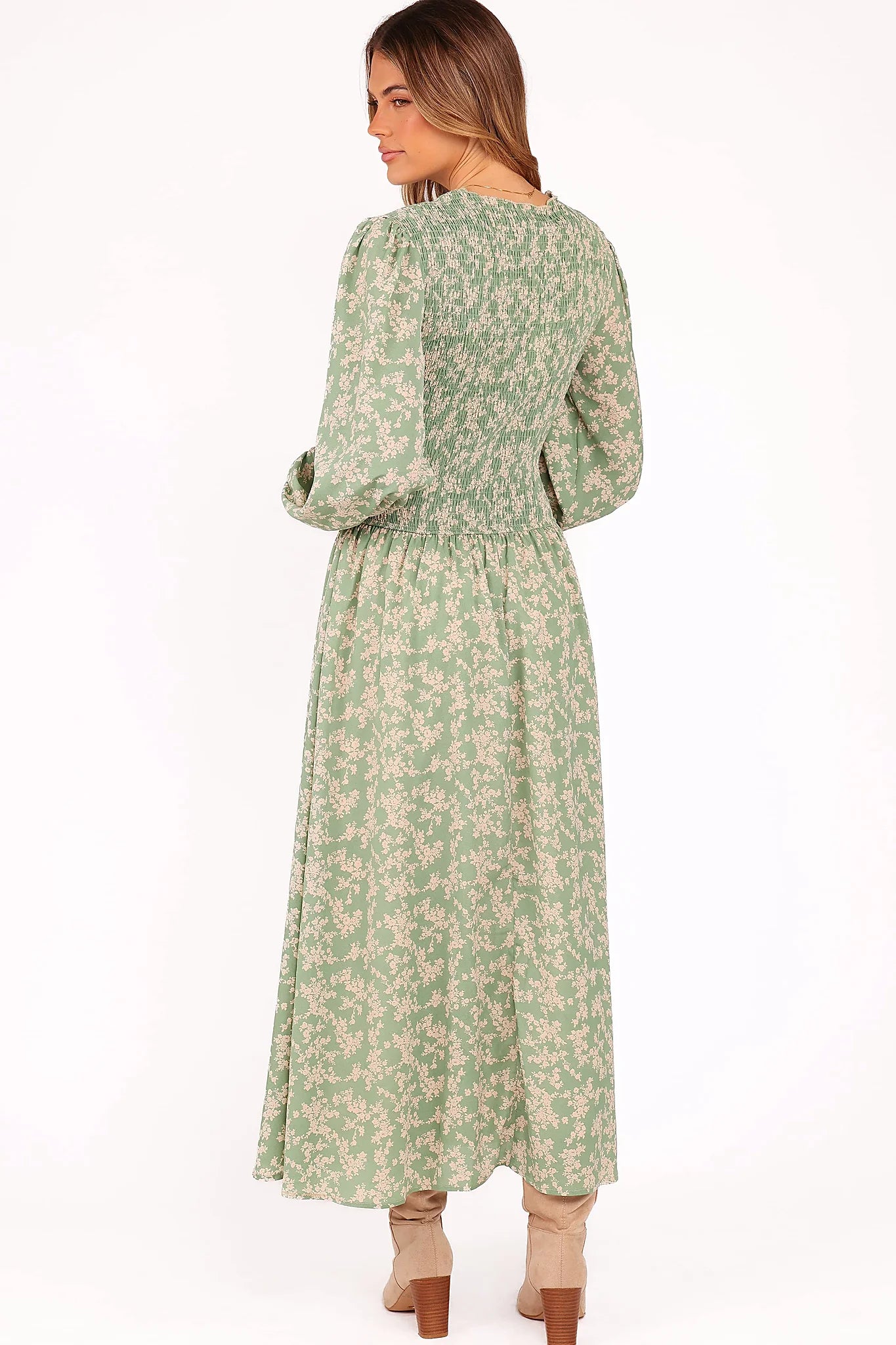 Ashara Long Sleeve Midi Dress - Green Floral