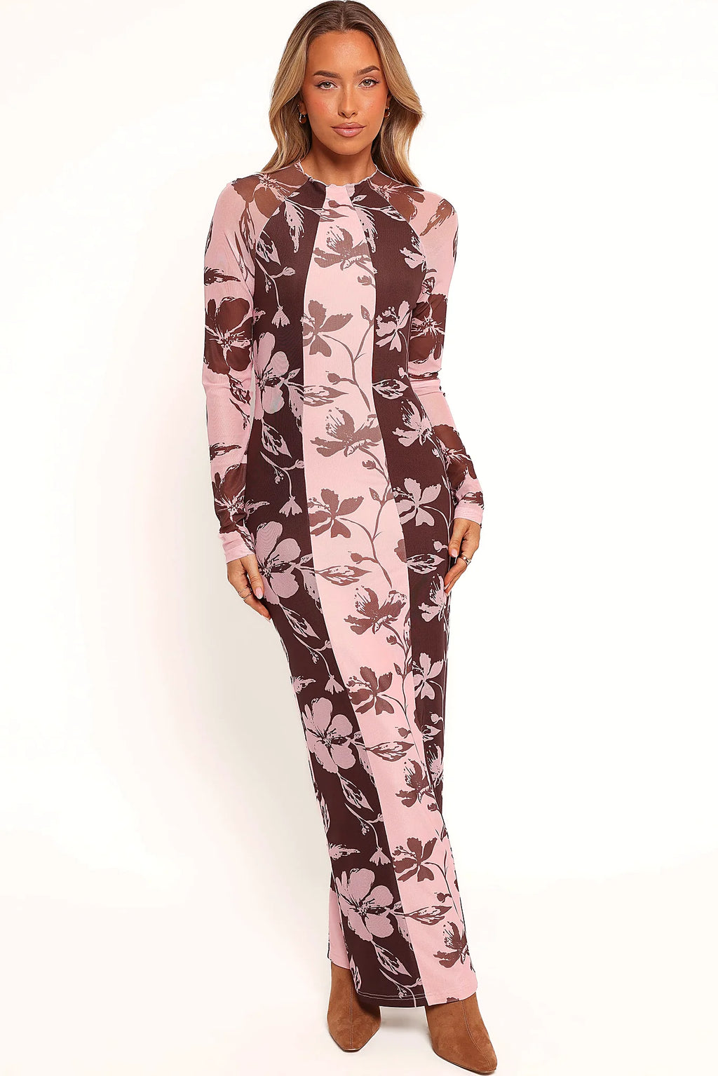Bellatrix Spliced Maxi Dress - Pink Brown Floral