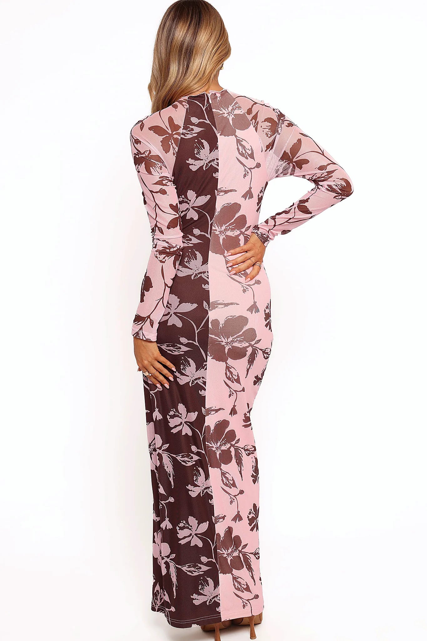 Bellatrix Spliced Maxi Dress - Pink Brown Floral