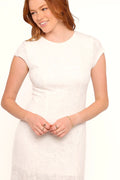 White lace bodycon maxi dress with round neckline