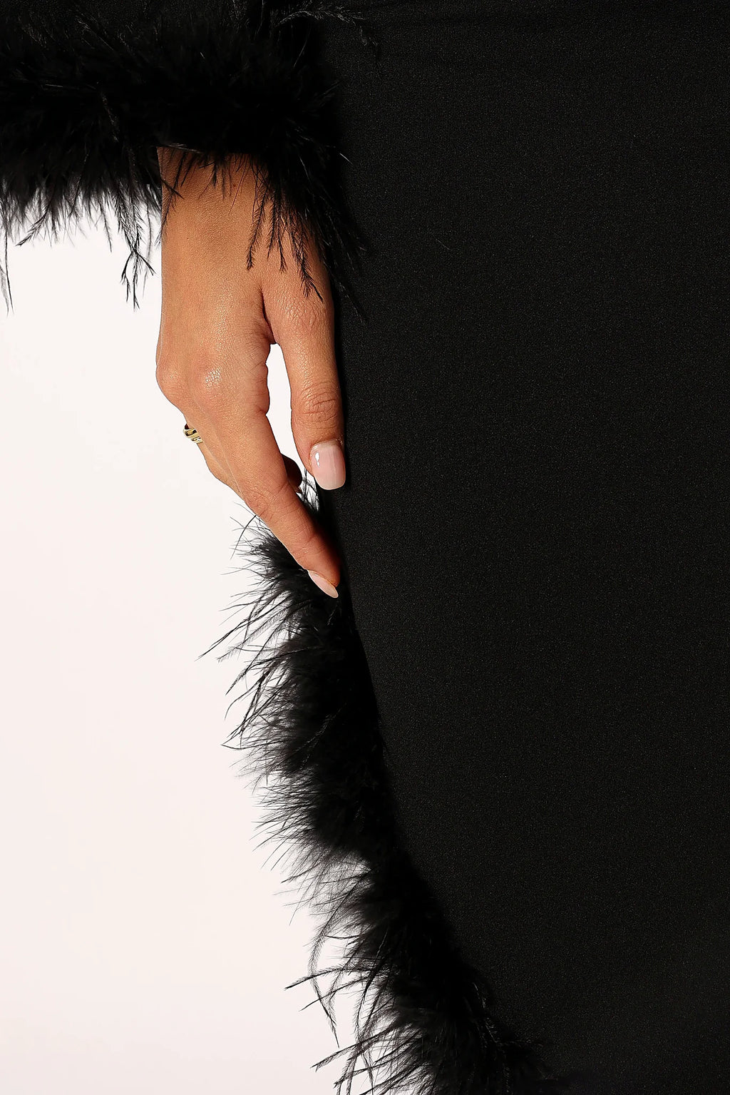 Dame One Shoulder Feather Midi Dress - Black