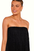 Black floral lace strapless maxi dress