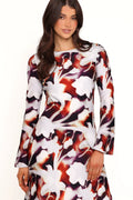 Blurred floral satin maxi dress with long bell sleeves