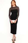 Black high neck bodycon midi dress with long sleeves