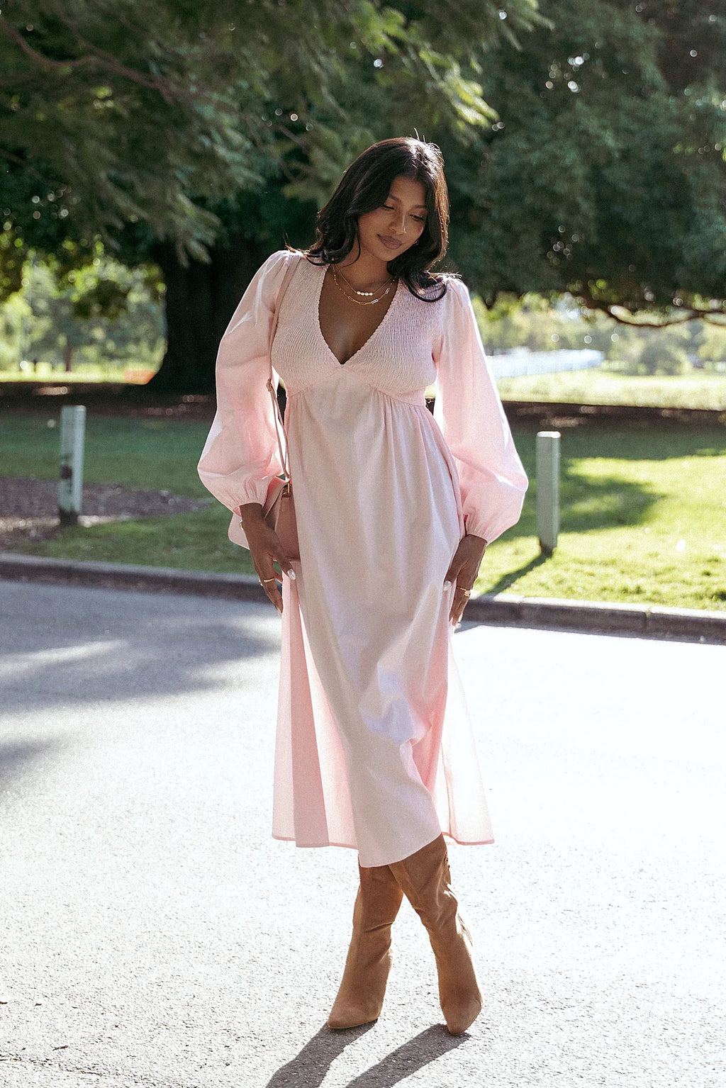 Ilyana Long Sleeve Maxi Dress - Pink