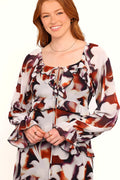 Blurred floral print maxi dress with elasticised v neckline