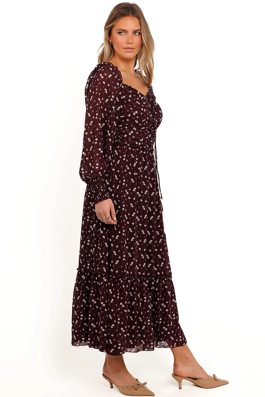 Keziah Long Sleeve Maxi Dress - Burgundy Floral
