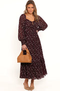 Floral maxi dress with a square or off shoulder neckline