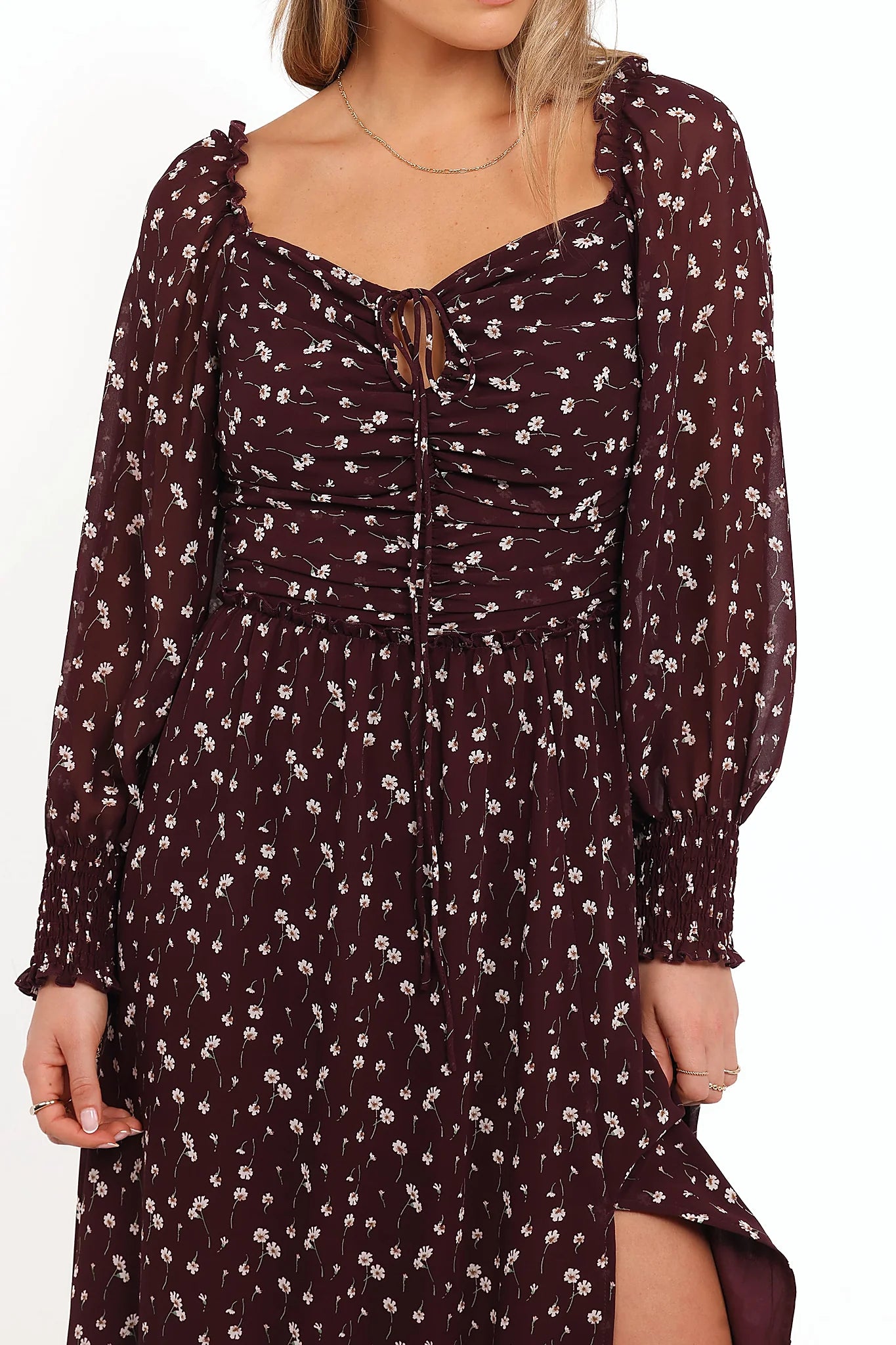 Keziah Long Sleeve Maxi Dress - Burgundy Floral