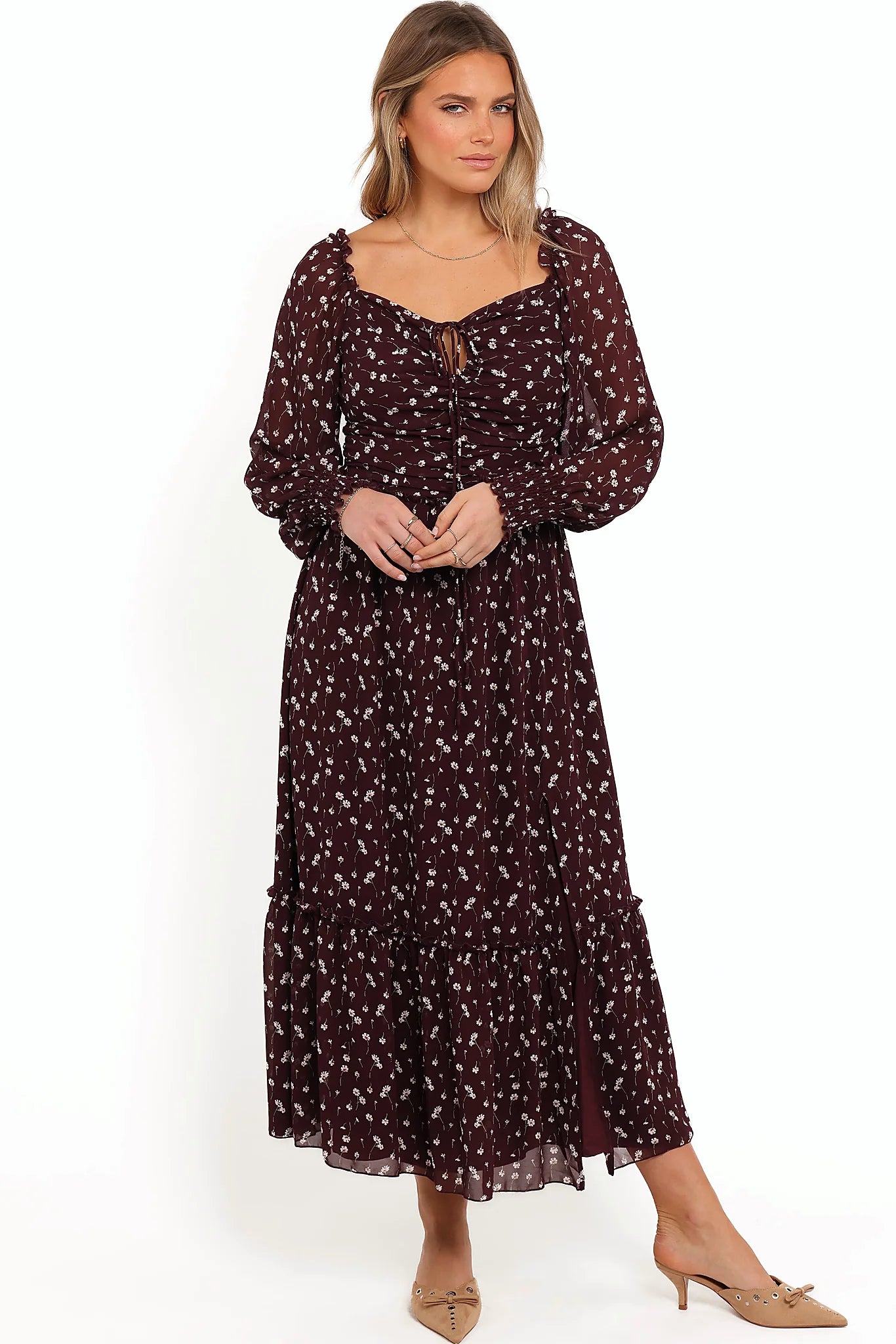 Keziah Long Sleeve Maxi Dress - Burgundy Floral