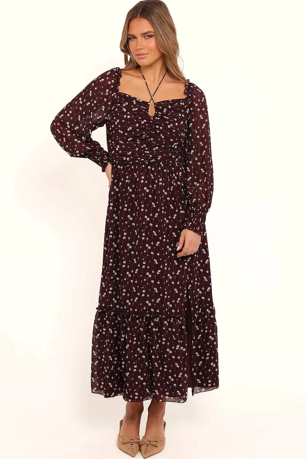 Keziah Long Sleeve Maxi Dress - Burgundy Floral