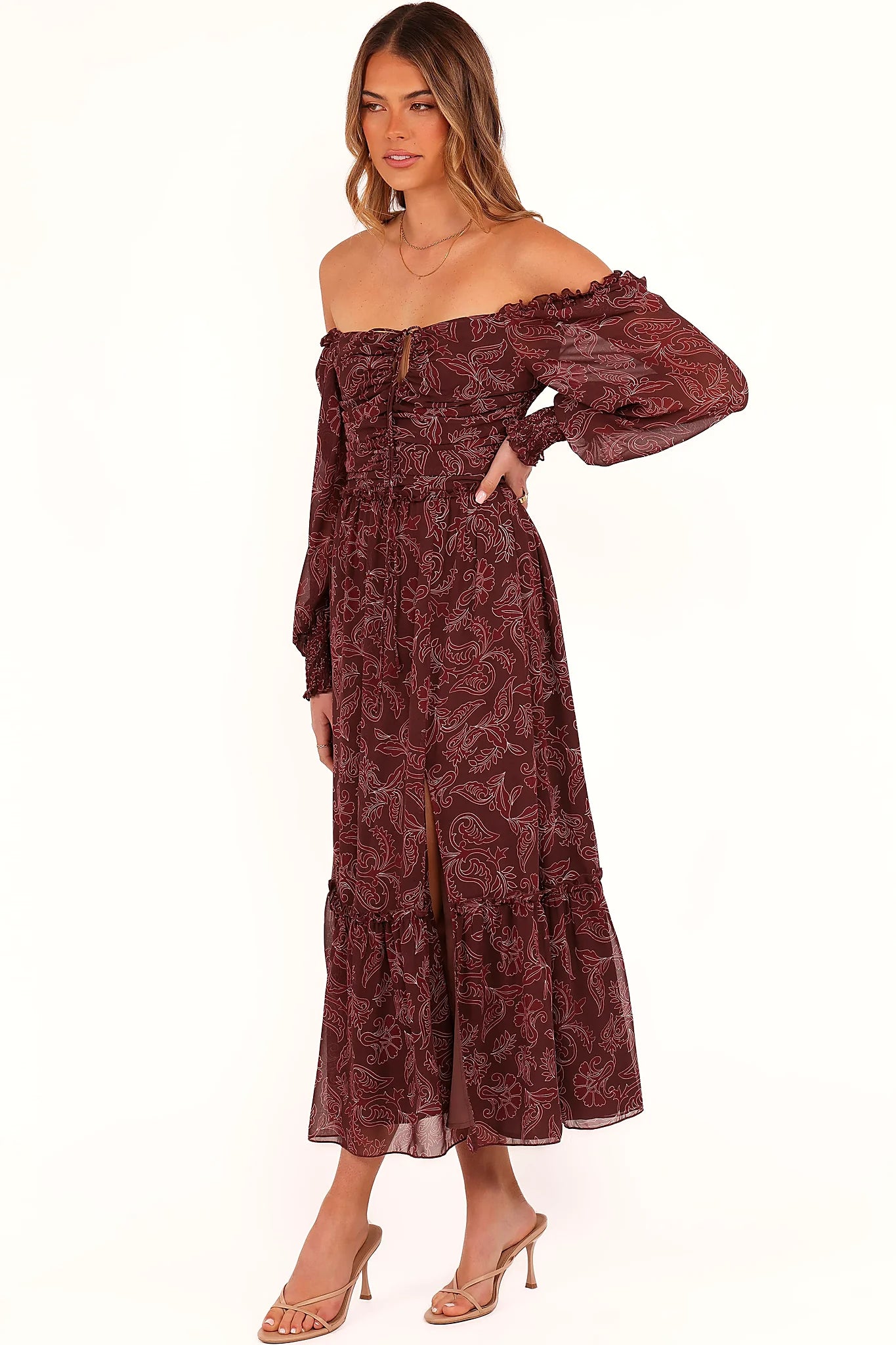 Keziah Long Sleeve Maxi Dress - Burgundy Paisley