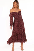 Paisley floral maxi dress with square neckline and long sheer sleeves