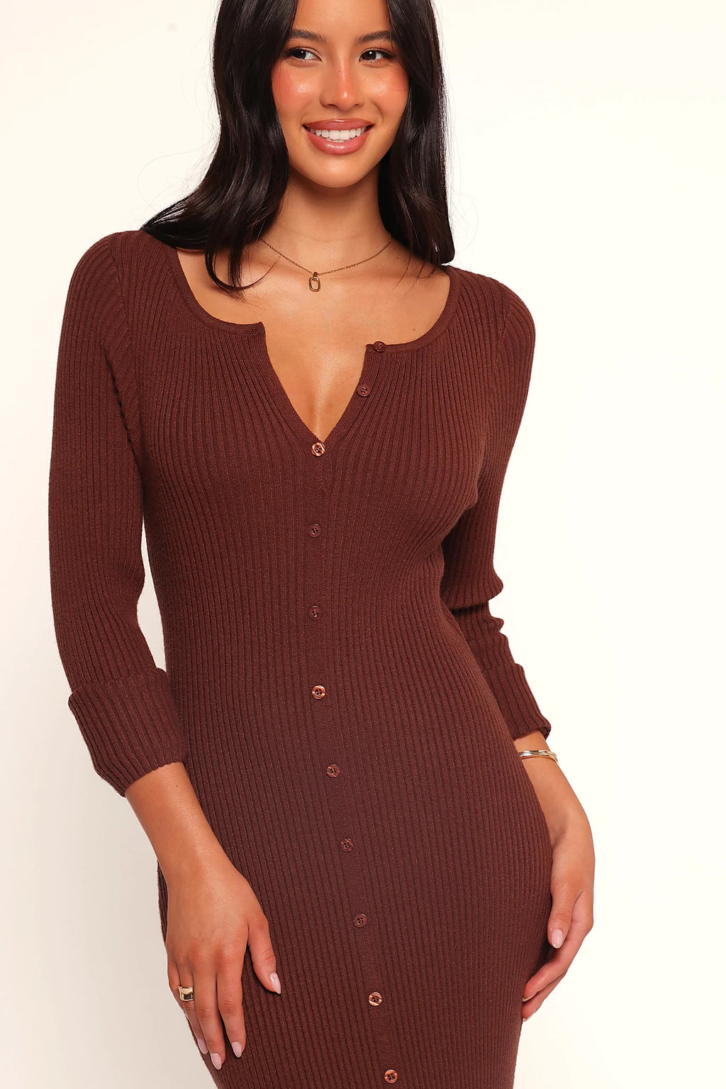Marshall Button Through Knit Maxi Dress - Chocolate