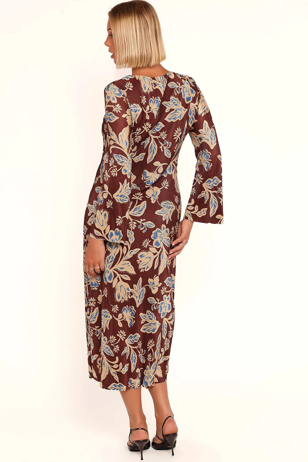 Morena Long Sleeve Midi Dress - Brown Floral