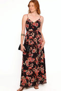 Black floral maxi dress with faux wrap overlay