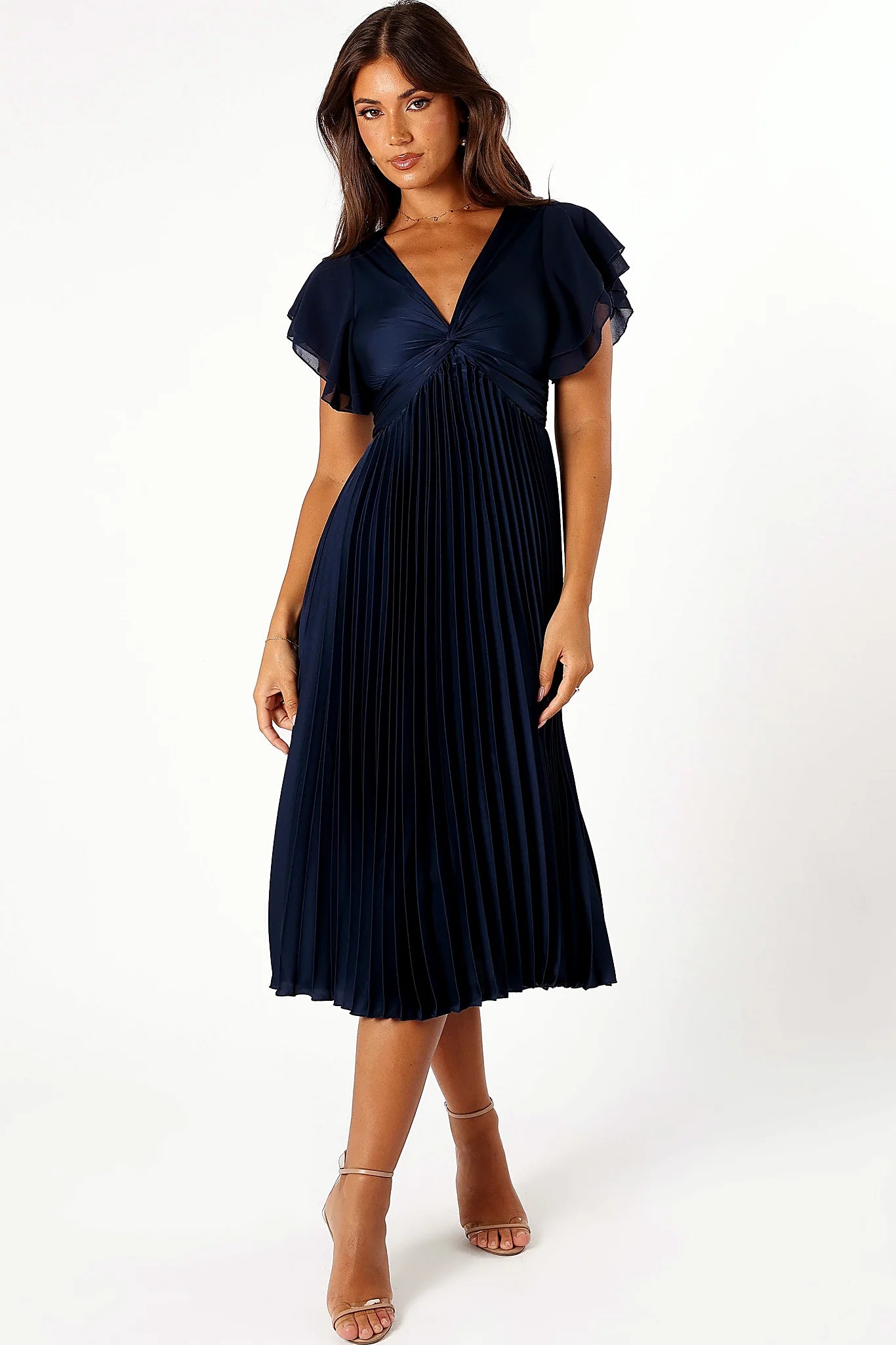 Nova Flutter Sleeve Midi Dress - Navy