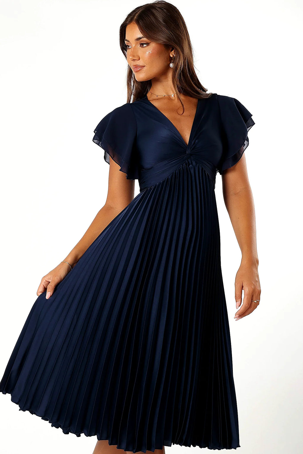 Nova Flutter Sleeve Midi Dress - Navy