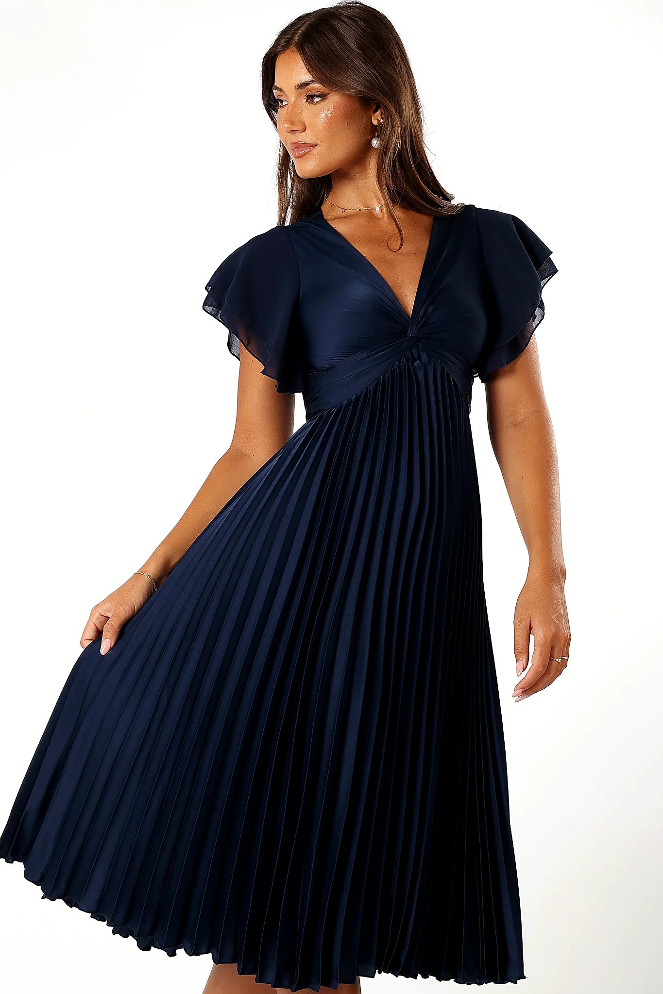 Nova Flutter Sleeve Midi Dress - Navy