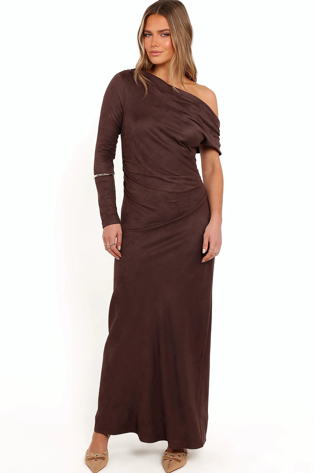 Olympia Off Shoulder Maxi Dress - Chocolate
