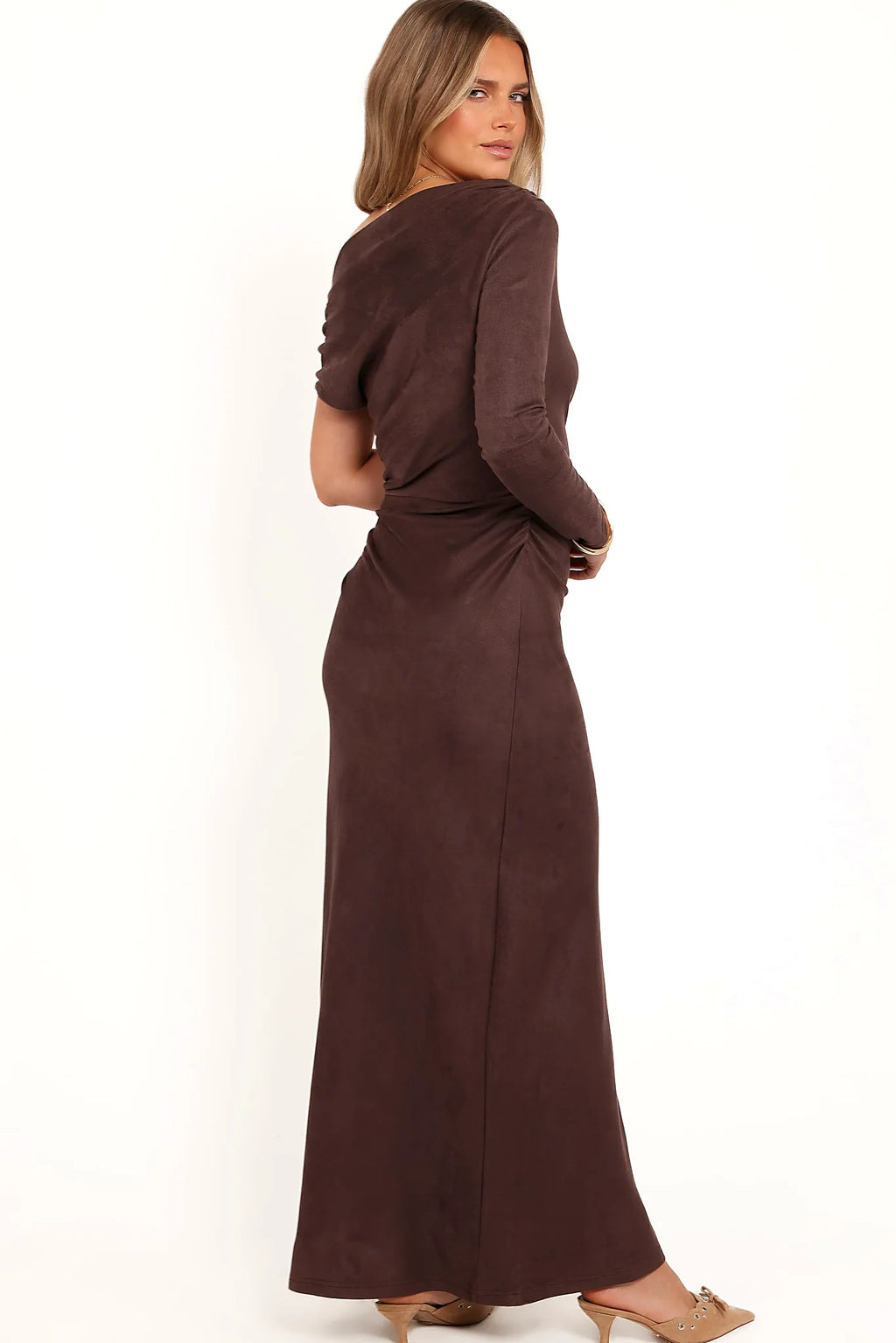 Olympia Off Shoulder Maxi Dress - Chocolate