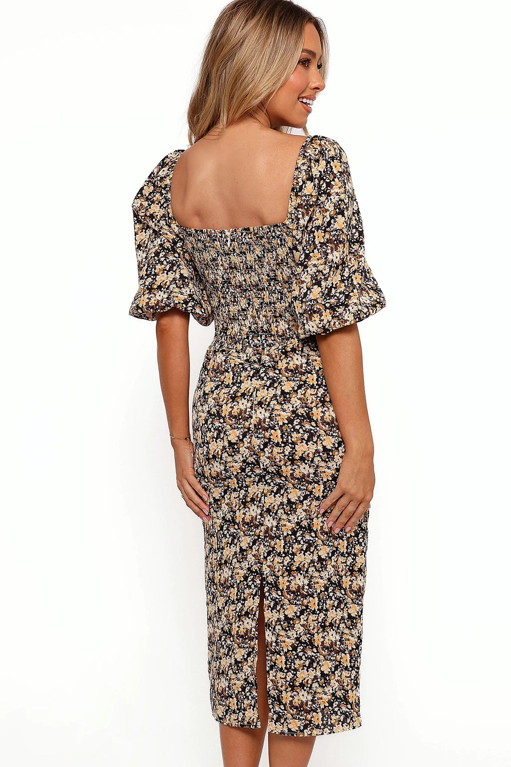 Oona Midi Dress - Black Ditsy Floral