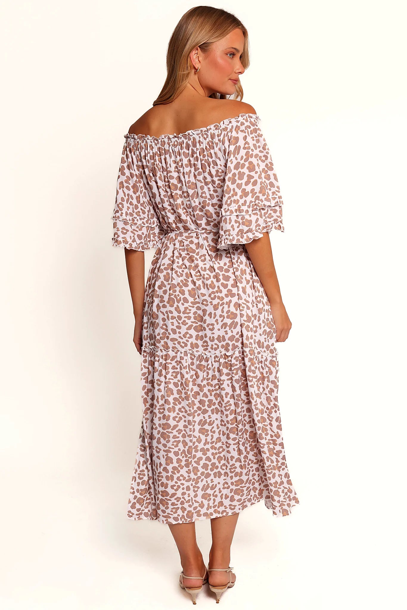 Rhody Off Shoulder Maxi Dress - White Leopard