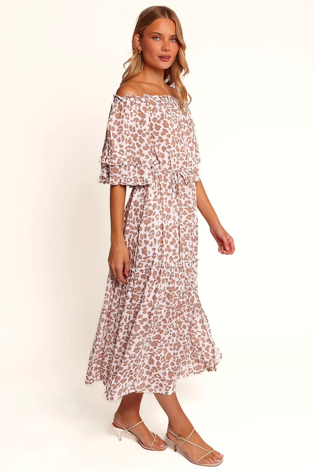 Rhody Off Shoulder Maxi Dress - White Leopard