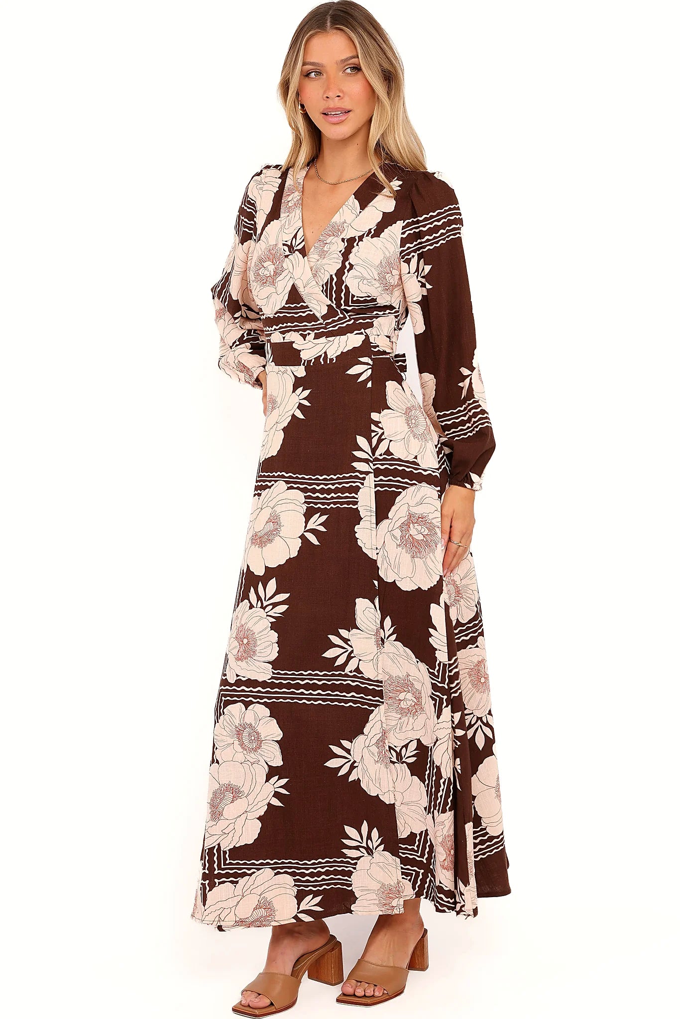 Safia Midi Dress - Brown Floral