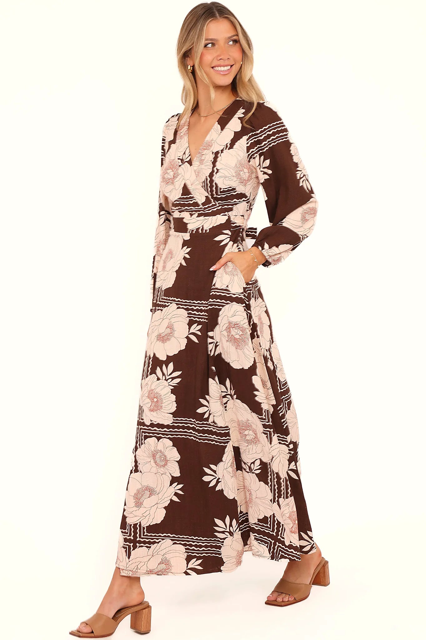 Safia Midi Dress - Brown Floral