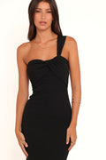 Black one shoulder maxi dress with asymmetrical neckline