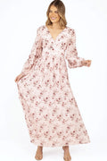 Pink rose floral maxi dress with v overlay neckline